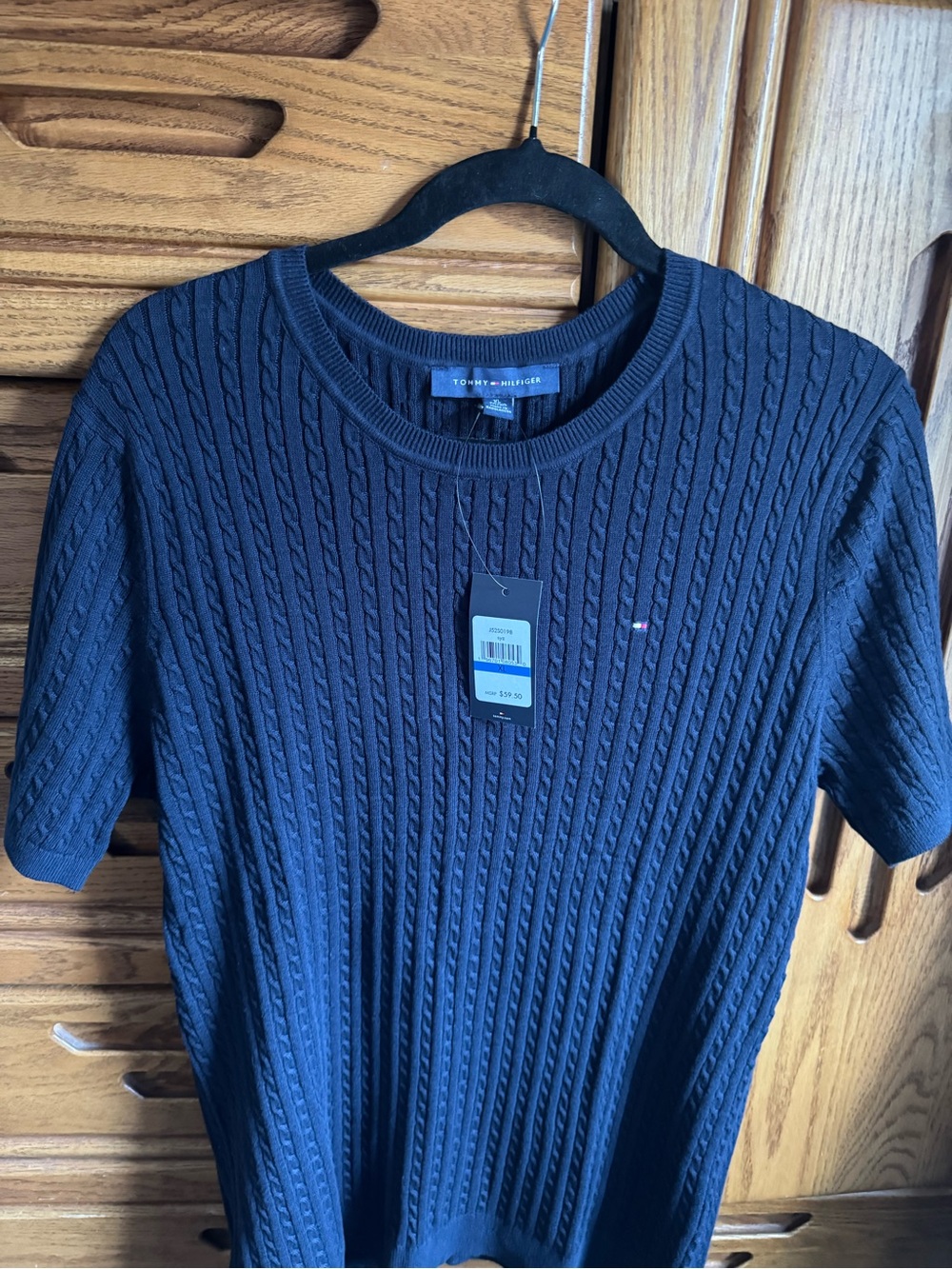 Tommy Hilfiger woman’s Navy Cable-Knit Short-Sleeve Sweater